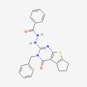 molecular formula C23H20N4O2S B12462123 N'-(3-benzyl-4-oxo-3,5,6,7-tetrahydro-4H-cyclopenta[4,5]thieno[2,3-d]pyrimidin-2-yl)benzohydrazide 