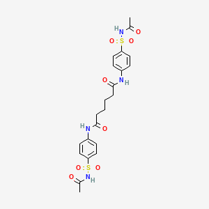 molecular formula C22H26N4O8S2 B12462143 N,N'-bis[4-(acetylsulfamoyl)phenyl]hexanediamide 