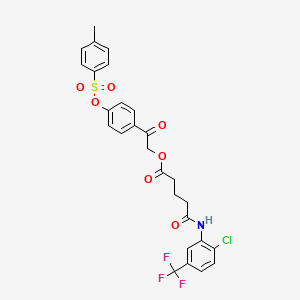 molecular formula C27H23ClF3NO7S B12462197 2-(4-{[(4-Methylphenyl)sulfonyl]oxy}phenyl)-2-oxoethyl 5-{[2-chloro-5-(trifluoromethyl)phenyl]amino}-5-oxopentanoate 