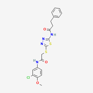 molecular formula C20H19ClN4O3S2 B12462207 N-[5-({2-[(3-chloro-4-methoxyphenyl)amino]-2-oxoethyl}sulfanyl)-1,3,4-thiadiazol-2-yl]-3-phenylpropanamide 