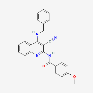 molecular formula C25H20N4O2 B1246221 N-[4-(benzylamino)-3-cyanoquinolin-2-yl]-4-methoxybenzamide 