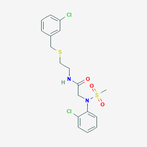 molecular formula C18H20Cl2N2O3S2 B12462303 N-{2-[(3-chlorobenzyl)sulfanyl]ethyl}-N~2~-(2-chlorophenyl)-N~2~-(methylsulfonyl)glycinamide 