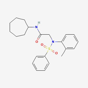molecular formula C22H28N2O3S B12462325 N-cycloheptyl-N~2~-(2-methylphenyl)-N~2~-(phenylsulfonyl)glycinamide 
