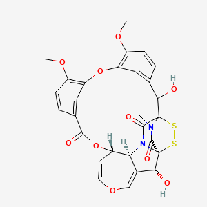 molecular formula C28H24N2O10S2 B1246233 (1R,3S,9S,23S,32R)-23,32-dihydroxy-15,19-dimethoxy-28-methyl-6,10,17-trioxa-25,26-dithia-2,28-diazaheptacyclo[22.2.2.11,4.12,24.112,16.118,22.03,9]dotriaconta-4,7,12(31),13,15,18,20,22(30)-octaene-11,27,29-trione 
