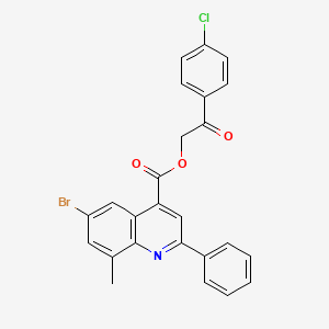 molecular formula C25H17BrClNO3 B12462341 2-(4-Chlorophenyl)-2-oxoethyl 6-bromo-8-methyl-2-phenylquinoline-4-carboxylate 