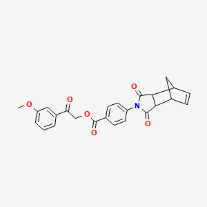 molecular formula C25H21NO6 B12462485 2-(3-methoxyphenyl)-2-oxoethyl 4-(1,3-dioxo-1,3,3a,4,7,7a-hexahydro-2H-4,7-methanoisoindol-2-yl)benzoate 