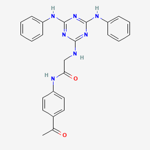 molecular formula C25H23N7O2 B12462692 N-(4-acetylphenyl)-N~2~-[4,6-bis(phenylamino)-1,3,5-triazin-2-yl]glycinamide 
