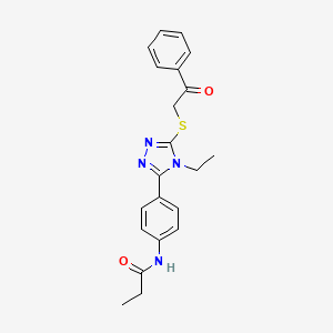 molecular formula C21H22N4O2S B12462731 N-(4-{4-ethyl-5-[(2-oxo-2-phenylethyl)sulfanyl]-4H-1,2,4-triazol-3-yl}phenyl)propanamide 