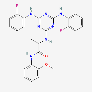 molecular formula C25H23F2N7O2 B12462736 N~2~-{4,6-bis[(2-fluorophenyl)amino]-1,3,5-triazin-2-yl}-N-(2-methoxyphenyl)alaninamide 