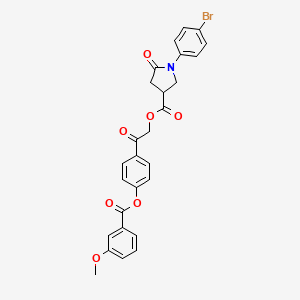 molecular formula C27H22BrNO7 B12462784 2-(4-{[(3-Methoxyphenyl)carbonyl]oxy}phenyl)-2-oxoethyl 1-(4-bromophenyl)-5-oxopyrrolidine-3-carboxylate 