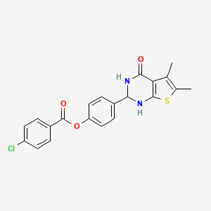 molecular formula C21H17ClN2O3S B12462887 4-(5,6-Dimethyl-4-oxo-1,2,3,4-tetrahydrothieno[2,3-d]pyrimidin-2-yl)phenyl 4-chlorobenzoate 