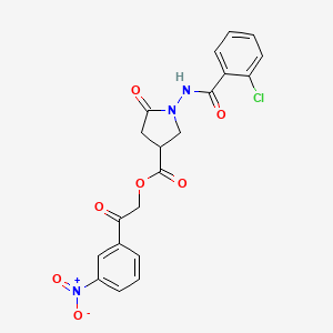 molecular formula C20H16ClN3O7 B12462890 2-(3-Nitrophenyl)-2-oxoethyl 1-{[(2-chlorophenyl)carbonyl]amino}-5-oxopyrrolidine-3-carboxylate 