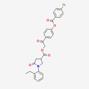 molecular formula C28H24BrNO6 B12462944 2-(4-{[(4-Bromophenyl)carbonyl]oxy}phenyl)-2-oxoethyl 1-(2-ethylphenyl)-5-oxopyrrolidine-3-carboxylate 