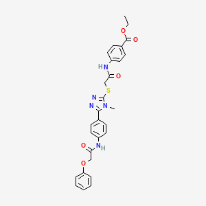 molecular formula C28H27N5O5S B12462971 ethyl 4-({[(4-methyl-5-{4-[(phenoxyacetyl)amino]phenyl}-4H-1,2,4-triazol-3-yl)sulfanyl]acetyl}amino)benzoate 