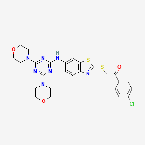 molecular formula C26H26ClN7O3S2 B12462972 1-(4-Chlorophenyl)-2-[(6-{[4,6-di(morpholin-4-yl)-1,3,5-triazin-2-yl]amino}-1,3-benzothiazol-2-yl)sulfanyl]ethanone 