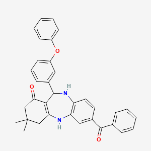 molecular formula C34H30N2O3 B12463091 3,3-dimethyl-11-(3-phenoxyphenyl)-7-(phenylcarbonyl)-2,3,4,5,10,11-hexahydro-1H-dibenzo[b,e][1,4]diazepin-1-one 