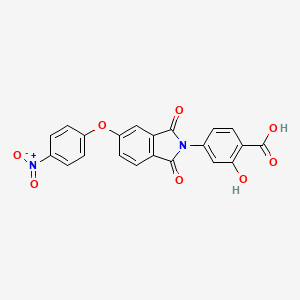 molecular formula C21H12N2O8 B12463120 2-Hydroxy-4-[5-(4-nitrophenoxy)-1,3-dioxoisoindol-2-yl]benzoic acid 