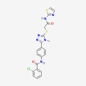 molecular formula C21H17ClN6O2S2 B12463164 2-chloro-N-[4-(4-methyl-5-{[2-oxo-2-(1,3-thiazol-2-ylamino)ethyl]sulfanyl}-4H-1,2,4-triazol-3-yl)phenyl]benzamide 