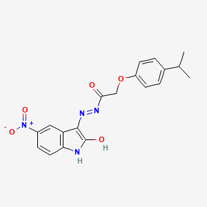 molecular formula C19H18N4O5 B12463165 N'-[(3E)-5-nitro-2-oxo-1,2-dihydro-3H-indol-3-ylidene]-2-[4-(propan-2-yl)phenoxy]acetohydrazide 