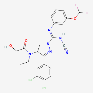 molecular formula C22H20Cl2F2N6O3 B12463268 N-[2-[N-cyano-N'-[3-(difluoromethoxy)phenyl]carbamimidoyl]-5-(3,4-dichlorophenyl)-3,4-dihydropyrazol-4-yl]-N-ethyl-2-hydroxyacetamide 