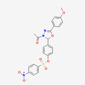 molecular formula C23H19N3O8S B12463275 4-[3-Acetyl-5-(4-methoxyphenyl)-2,3-dihydro-1,3,4-oxadiazol-2-yl]phenyl 4-nitrobenzenesulfonate 