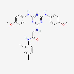 molecular formula C27H29N7O3 B12463332 N~2~-{4,6-bis[(4-methoxyphenyl)amino]-1,3,5-triazin-2-yl}-N-(2,4-dimethylphenyl)glycinamide 
