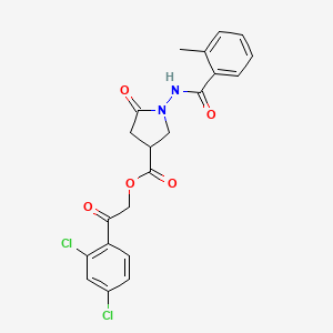molecular formula C21H18Cl2N2O5 B12463347 2-(2,4-Dichlorophenyl)-2-oxoethyl 1-{[(2-methylphenyl)carbonyl]amino}-5-oxopyrrolidine-3-carboxylate 