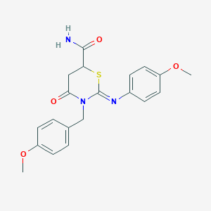molecular formula C20H21N3O4S B12463371 (2Z)-3-(4-methoxybenzyl)-2-[(4-methoxyphenyl)imino]-4-oxo-1,3-thiazinane-6-carboxamide 