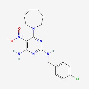 molecular formula C17H21ClN6O2 B12463372 6-(azepan-1-yl)-N~2~-(4-chlorobenzyl)-5-nitropyrimidine-2,4-diamine 