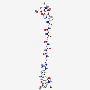 molecular formula C68H77N13O12 B1246343 N-[2-[[2-[3-[[amino-[[(1S,2S,13R,21R)-22-(cyclopropylmethyl)-2,16-dihydroxy-14-oxa-11,22-diazaheptacyclo[13.9.1.01,13.02,21.04,12.05,10.019,25]pentacosa-4(12),5(10),6,8,15,17,19(25)-heptaen-7-yl]amino]methylidene]amino]propylamino]-2-oxoethyl]amino]-2-oxoethyl]-N'-[2-[[2-[[(1S,2S,13R,21R)-22-(cyclopropylmethyl)-2,16-dihydroxy-14-oxa-11,22-diazaheptacyclo[13.9.1.01,13.02,21.04,12.05,10.019,25]pentacosa-4(12),5(10),6,8,15,17,19(25)-heptaen-9-yl]amino]-2-oxoethyl]amino]-2-oxoethyl]butanediamide 
