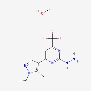 molecular formula C12H17F3N6O B12463469 4-(1-Ethyl-5-methylpyrazol-4-yl)-2-hydrazinyl-6-(trifluoromethyl)pyrimidine; methanol 
