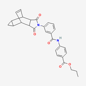 molecular formula C28H26N2O5 B12463542 propyl 4-({[3-(1,3-dioxooctahydro-4,6-ethenocyclopropa[f]isoindol-2(1H)-yl)phenyl]carbonyl}amino)benzoate 