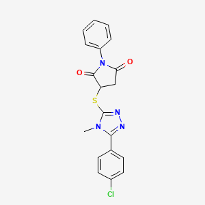 molecular formula C19H15ClN4O2S B12463577 3-{[5-(4-chlorophenyl)-4-methyl-4H-1,2,4-triazol-3-yl]sulfanyl}-1-phenylpyrrolidine-2,5-dione 
