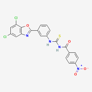 molecular formula C21H12Cl2N4O4S B12463639 N-{[3-(5,7-dichloro-1,3-benzoxazol-2-yl)phenyl]carbamothioyl}-4-nitrobenzamide 