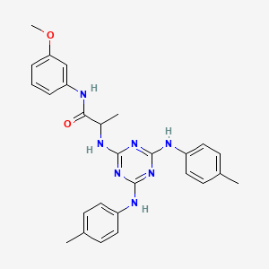molecular formula C27H29N7O2 B12463662 N~2~-{4,6-bis[(4-methylphenyl)amino]-1,3,5-triazin-2-yl}-N-(3-methoxyphenyl)alaninamide 