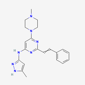 molecular formula C21H25N7 B12463668 N-(5-Methyl-1H-pyrazol-3-YL)-6-(4-methylpiperazin-1-YL)-2-(2-phenylethenyl)pyrimidin-4-amine 
