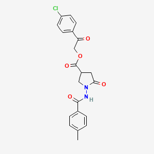 molecular formula C21H19ClN2O5 B12463779 2-(4-Chlorophenyl)-2-oxoethyl 1-{[(4-methylphenyl)carbonyl]amino}-5-oxopyrrolidine-3-carboxylate 