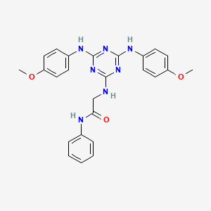 molecular formula C25H25N7O3 B12463788 N~2~-{4,6-bis[(4-methoxyphenyl)amino]-1,3,5-triazin-2-yl}-N-phenylglycinamide 