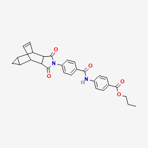 molecular formula C28H26N2O5 B12463808 propyl 4-({[4-(1,3-dioxooctahydro-4,6-ethenocyclopropa[f]isoindol-2(1H)-yl)phenyl]carbonyl}amino)benzoate 