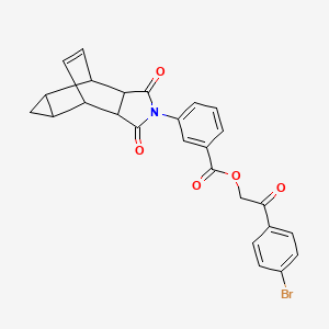molecular formula C26H20BrNO5 B12463989 2-(4-bromophenyl)-2-oxoethyl 3-(1,3-dioxooctahydro-4,6-ethenocyclopropa[f]isoindol-2(1H)-yl)benzoate 