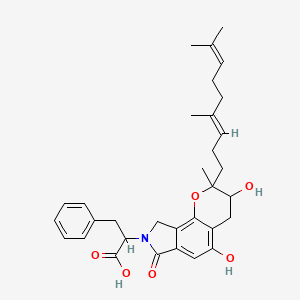 molecular formula C32H39NO6 B1246402 2-[2-[(3E)-4,8-dimethylnona-3,7-dienyl]-3,5-dihydroxy-2-methyl-7-oxo-4,9-dihydro-3H-pyrano[2,3-e]isoindol-8-yl]-3-phenylpropanoic acid 