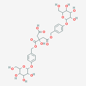 molecular formula C32H40O19 B12464029 3-Hydroxy-5-oxo-5-[(4-{[3,4,5-trihydroxy-6-(hydroxymethyl)oxan-2-yl]oxy}phenyl)methoxy]-3-{[(4-{[3,4,5-trihydroxy-6-(hydroxymethyl)oxan-2-yl]oxy}phenyl)methoxy]carbonyl}pentanoic acid 