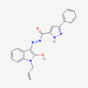 molecular formula C21H17N5O2 B12464098 N'-[(3Z)-2-oxo-1-(prop-2-en-1-yl)-1,2-dihydro-3H-indol-3-ylidene]-3-phenyl-1H-pyrazole-5-carbohydrazide 