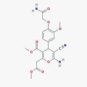 molecular formula C20H21N3O8 B12464289 methyl 6-amino-4-[4-(2-amino-2-oxoethoxy)-3-methoxyphenyl]-5-cyano-2-(2-methoxy-2-oxoethyl)-4H-pyran-3-carboxylate 