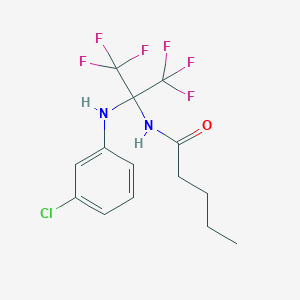 molecular formula C14H15ClF6N2O B12464520 N-{2-[(3-chlorophenyl)amino]-1,1,1,3,3,3-hexafluoropropan-2-yl}pentanamide 