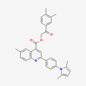 molecular formula C33H30N2O3 B12464536 2-(3,4-dimethylphenyl)-2-oxoethyl 2-[4-(2,5-dimethyl-1H-pyrrol-1-yl)phenyl]-6-methylquinoline-4-carboxylate 