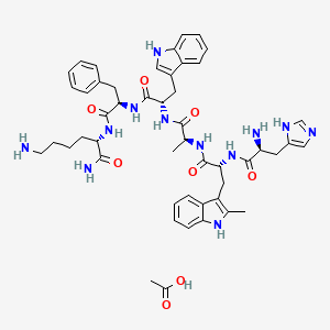 molecular formula C49H62N12O8 B12464872 L-Histidyl-2-methyl-D-tryptophyl-L-alanyl-L-tryptophyl-D-phenylalanyl-L-lysinamide Acetate; Examorelin Acetate 