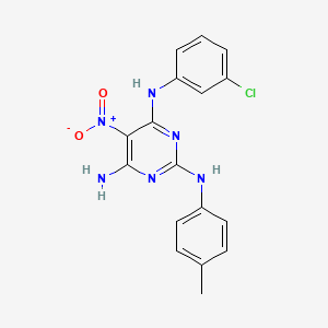 molecular formula C17H15ClN6O2 B12465077 N~4~-(3-chlorophenyl)-N~2~-(4-methylphenyl)-5-nitropyrimidine-2,4,6-triamine 