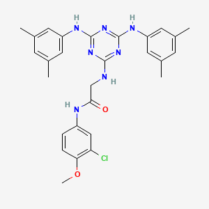 molecular formula C28H30ClN7O2 B12465165 N~2~-{4,6-bis[(3,5-dimethylphenyl)amino]-1,3,5-triazin-2-yl}-N-(3-chloro-4-methoxyphenyl)glycinamide 