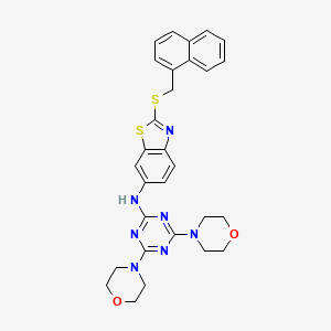 molecular formula C29H29N7O2S2 B12465208 N-[4,6-di(morpholin-4-yl)-1,3,5-triazin-2-yl]-2-[(naphthalen-1-ylmethyl)sulfanyl]-1,3-benzothiazol-6-amine 